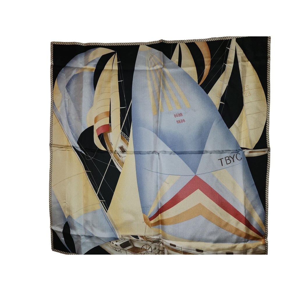 Tommy Bahama 100% Silk Scarf Nautical Sailboat Caribbean Map Black Size 34x34